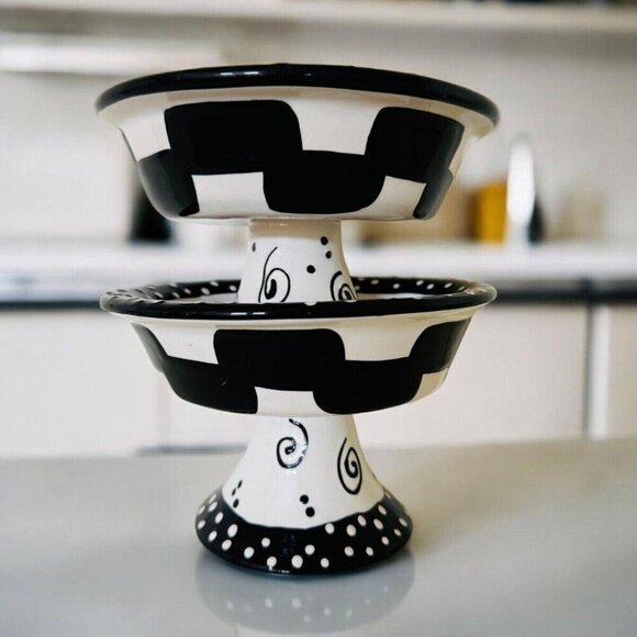 Set of 2 Bowls on Pedestal  With Love By Joanne Delomba For Lotus Purple Coffee - Picture 2 of 7